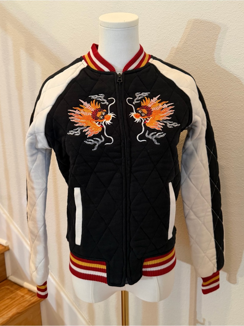 Denim & Supply Ralph Lauren Black White Dragon Varsity Jacket